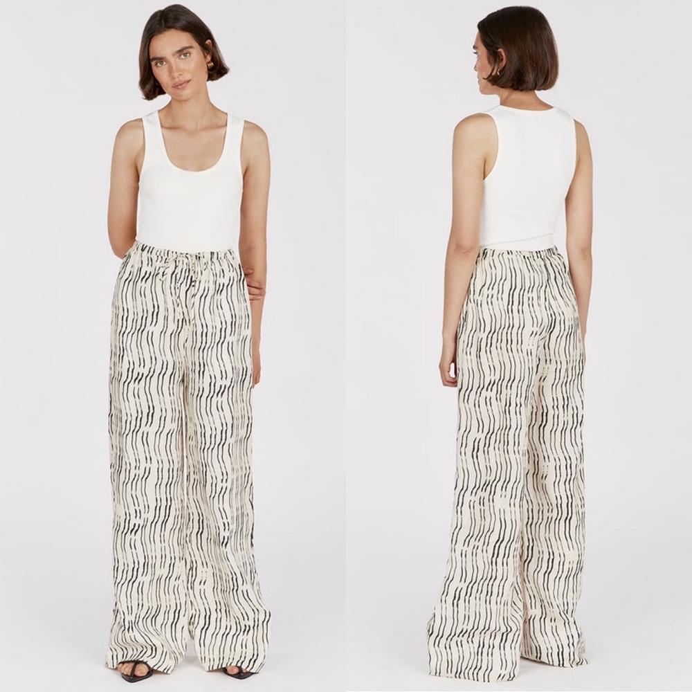 DISSH Clair Stripe Printed Linen Wide Leg Pants